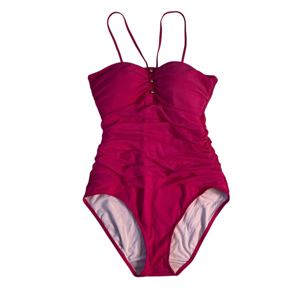 LAUREN RALPH LAUREN Womens‎ Pink Ruched One Piece Swimsuit Sz 12